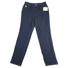Quacker Factory DreamJeannes Pants Women M Dark Blue Rhinestone Heart Straight