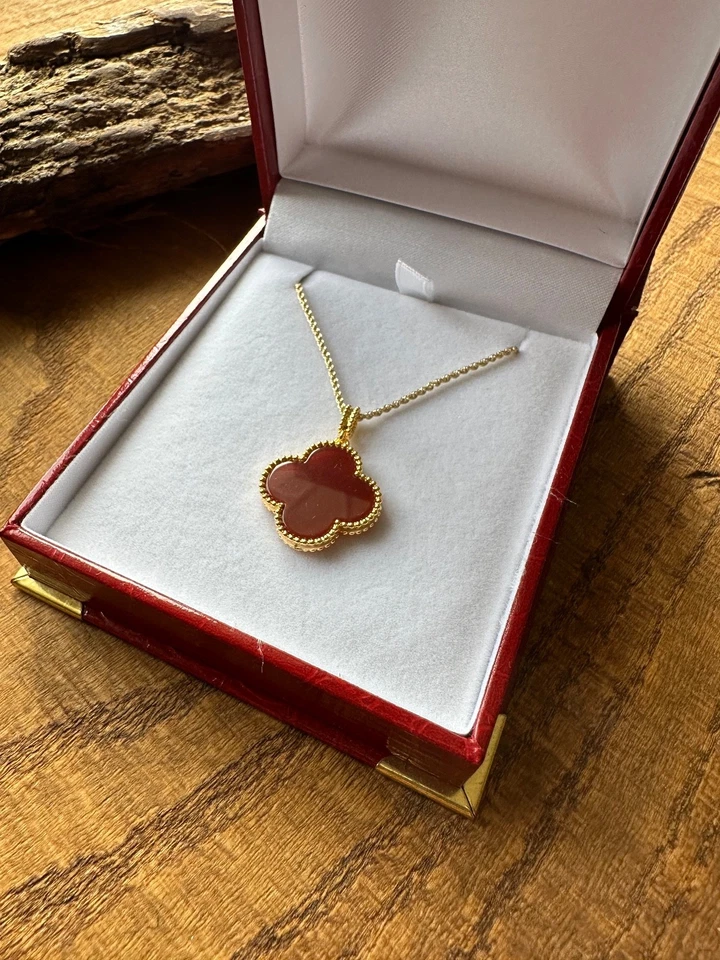 Collar colgante trébol amuleto de la suerte de oro macizo de 18 quilates con cadena de cuerda de 18" para mujer Foto 2 de 4