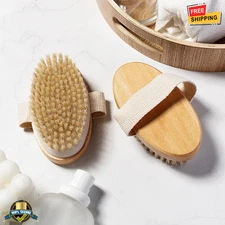 Natural Bristle Body Brush Spa Massager Soft Exfoliating Skin Care