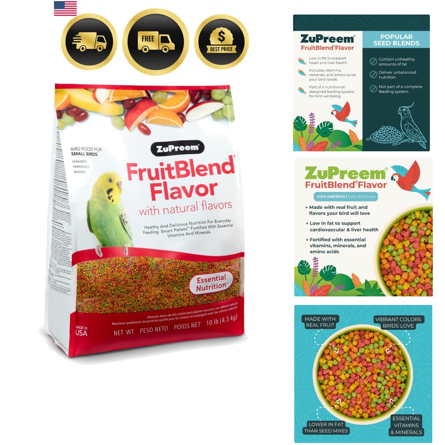 Pellets Fruit Blend For Parakeets Budgies Parrotlets & Doves