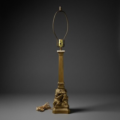 Gilded Plaster/Chalkware Cherub Column Table Lamp 35'' Greek/Italian Rococo Gold
