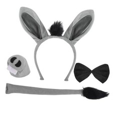 Animal Costume Accessories Set, Animal Ears Tail Nose Bow Tie Grey Donkey