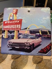 🏁 Plaque Métal Vintage McDonald's - Publicité Rétro 1950s / USA - Cadillac Rose