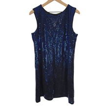 Aqua Blue Sequin Mini Dress Sleeveless Party Cocktail Size L