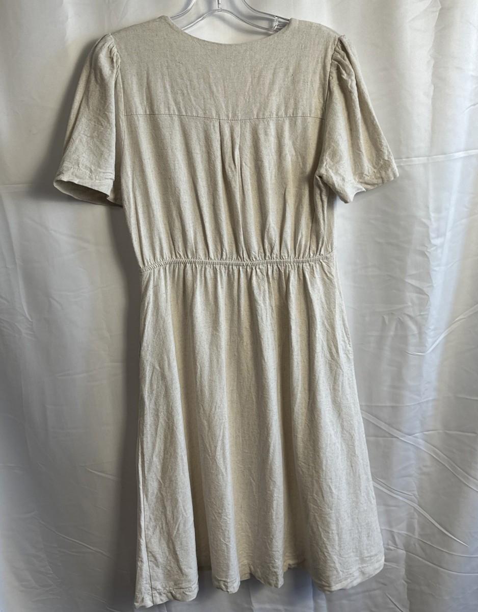 Monteau Los Angeles A-Line Linen Blend Button Down midi Dress Size L