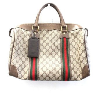 VINTAGE GUCCI Monogram GG Leather Web Top Handle Duffle Shoulder Bag Y01