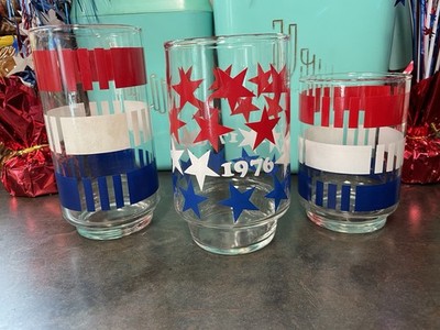 Vintage Patriotic Drinking Glasses Tumblers Bicentennial 1776-1976 Set 3 Libby