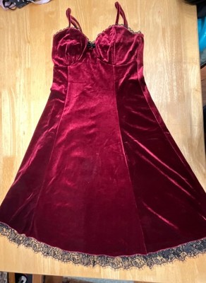 Cosmic Aura Velvet Spaghetti Strap Dress Burgandy Small