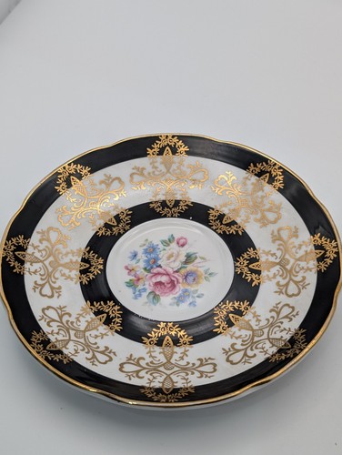 Royal Grafton Black And Gold Tea cup And Saucer With Floral Pattern - Picture 9 of 19