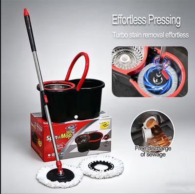360° Spin Mop and Bucket Set with 2 Microfiber Heads Adjustable Handle Cleaning