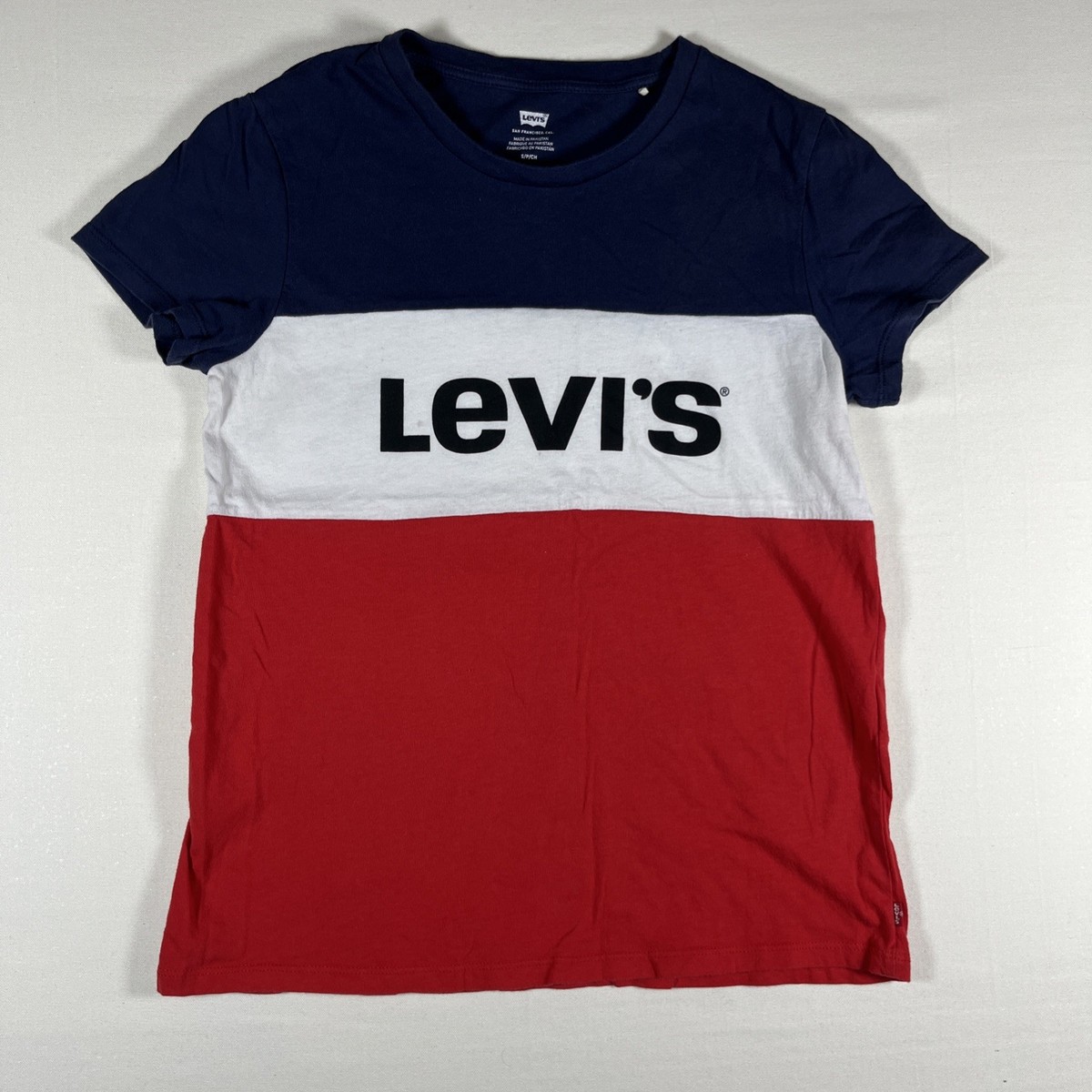 Levis Logo Spellout Mens Size Small Shirt Red White Blue Color