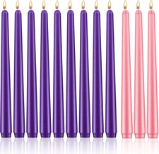 12 Pcs Christmas Advent Candle Set Taper Candles 10 Inch Purple and Pink Christm