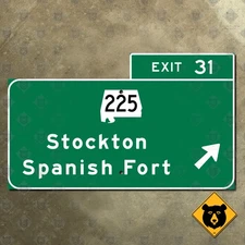 Alabama State Route 225 Stockton Spanish Fort I-65 highway exit 31 sign 15x9