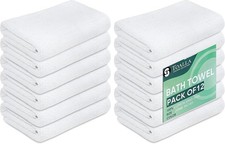 12 Pack White 100 Cotton Bath Towels, 20x40 Inches, Lightweight, Quick