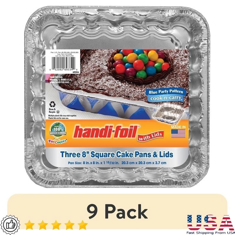 9 Pack Disposable Aluminum Cake Pans W/ Lids Baking Casseroles Brownies New