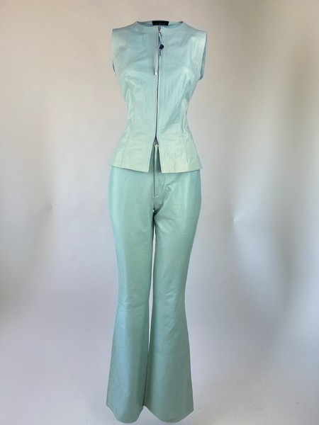 Gucci Tom Ford SS 2000 Vintage Baby Blue Lambskin Leather Jacket & Pants Set