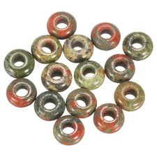 15pcs Natural Stone Beads 8x14mm Large Hole Craft Beads, Flower Green