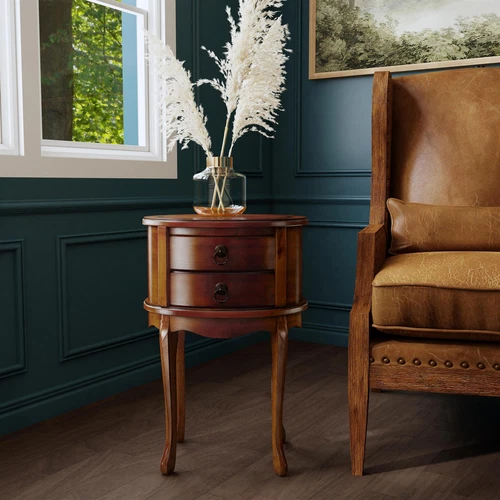 Butler Specialty Company Whitley 18"W Oval Wood 2 Drawer Side Table - Olive Ash - Picture 3 of 8