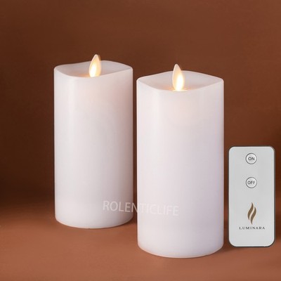 3''x6.5'' Luminara Flameless Real Wax Pillar Candle,White Moving Wick Timer Remote