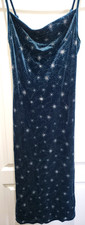 woemen BLUE VELVET LONG SLEEVELESS WINTER DRESS sparkle snowflakes SMALL CIDER