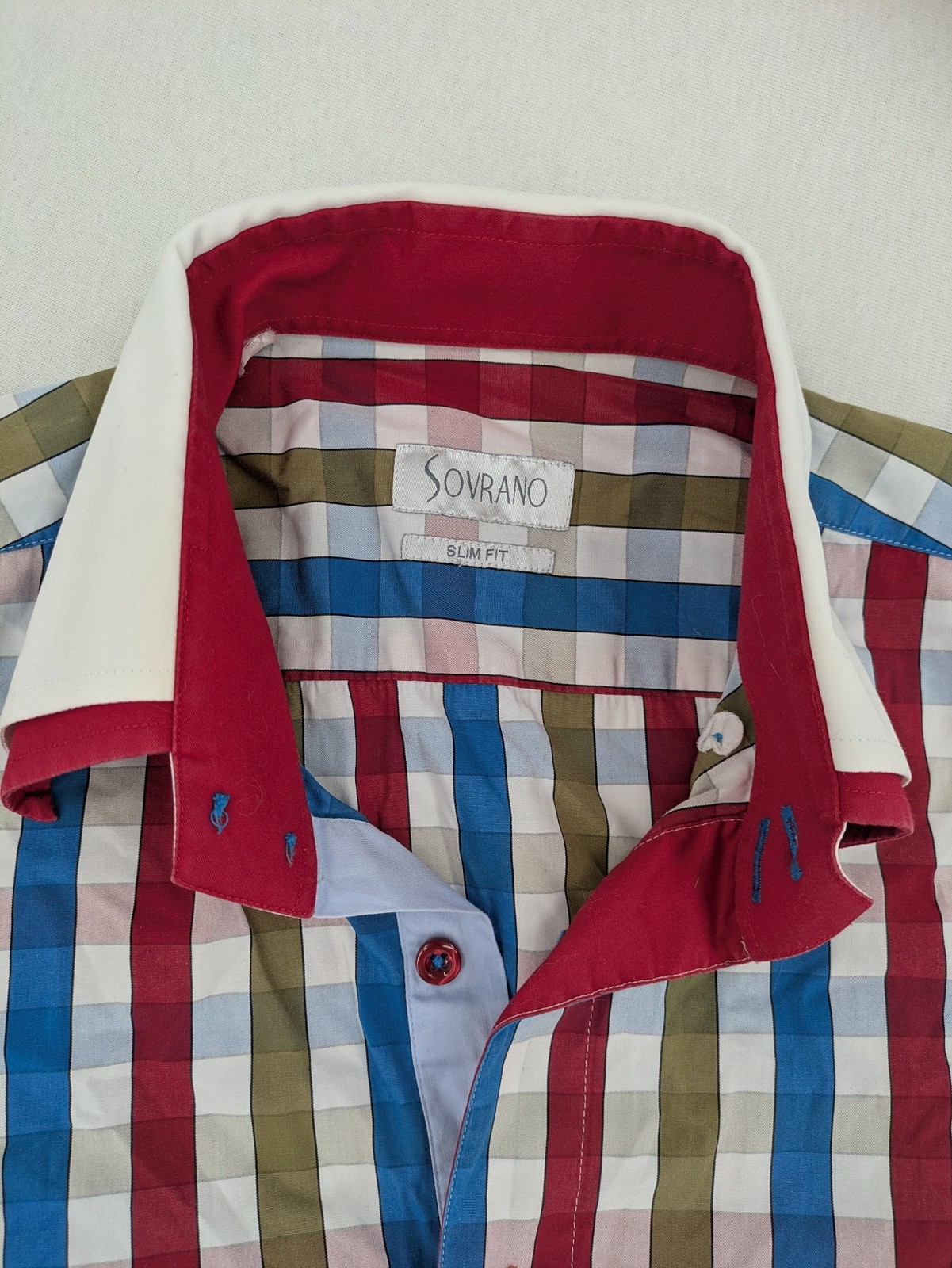 Sovrano Herren Hemd Kurzarm Slim Fit L/XL Kariert Doppelkragen Mehrfarbig image 4
