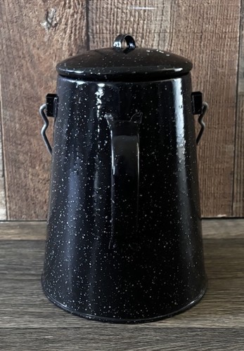 10 Piece Black & White Speckled Enamelware Plates Cups Coffee Pot Camping Set - Picture 10 of 13