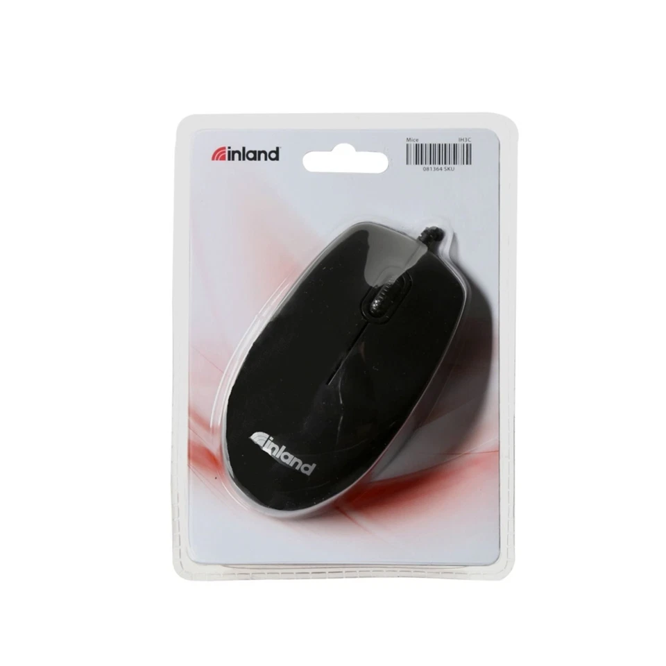 INLAND USB OPTICAL MOUSE BLACK WIRED PC MAC ANDROID CHROME LINUX NEW #398529 - Image 2 of 4