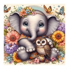 Cheerful Floral Elephant 5D Full Drill Diamond Painting Kit for Adults - Beginne