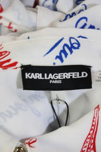 Karl Lagerfeld Womens Long Sleeve Graphic Button Down Blouse White Multi Size L - Bild 5 von 5