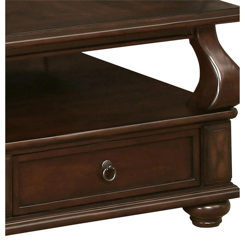 Mesa de centro rectangular de madera ACME Amado de 4 cajones con estante abierto en nogal Foto 3 de 3