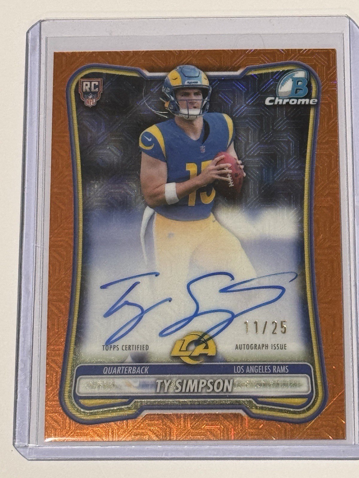 2026 Bowman Chrome Ty Simpson Orange Chrome Mojo Auto /25 RC Rams