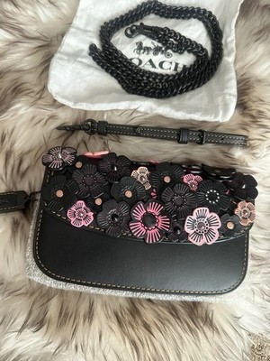 COACH 1941 Tea Rose Clutch BLACK Wristlet Wallet Crossbody With