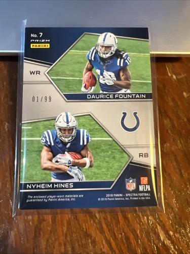 Nyheim Hines Daurice Fountain 2018 Panini Spectra Synced Swatches Rookie RC /99 - Picture 4 of 7
