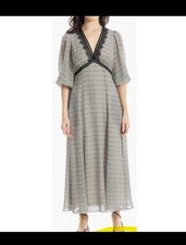 Max studio Sz L black & cream Paisley V neck midi dress NWT 