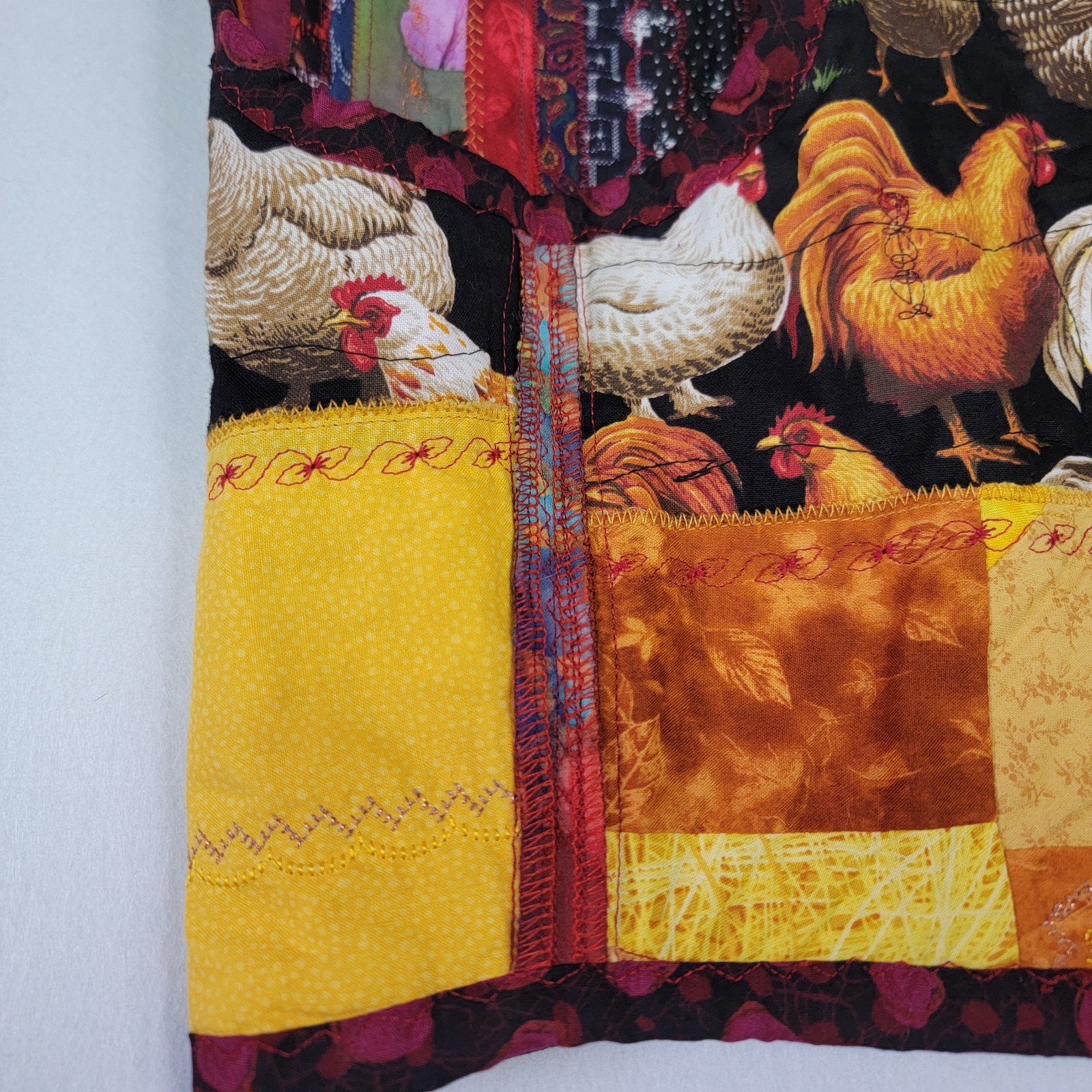 Handmade Quilted Patchwork Vest Chicken Print Fol… - image 8