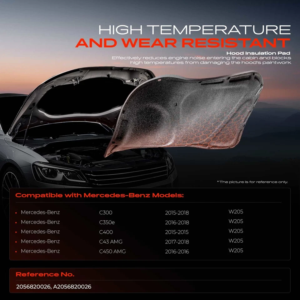 Almohadilla de panel de aislamiento del capó del motor para Mercedes-Benz W205 C300 C350e C400 C43 AMG Foto 2 de 4