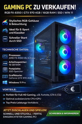 Gaming PC RGB AMD 8x4.0GHz GTX | 16GB RAM | SSD | Win 11   Sofort spielbereit!