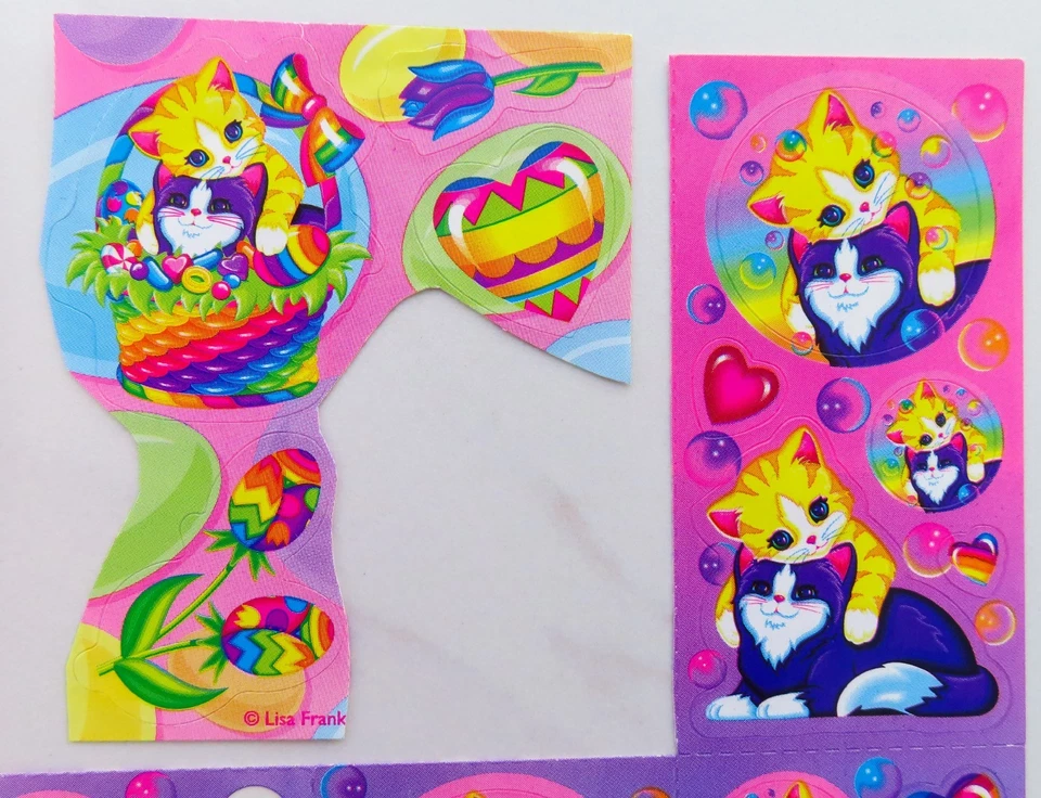 Lisa Frank Pegatinas Gato Desplegamientos De Colección Arco Iris Pascua Corazón Animal Nostálgico Foto 3 de 4