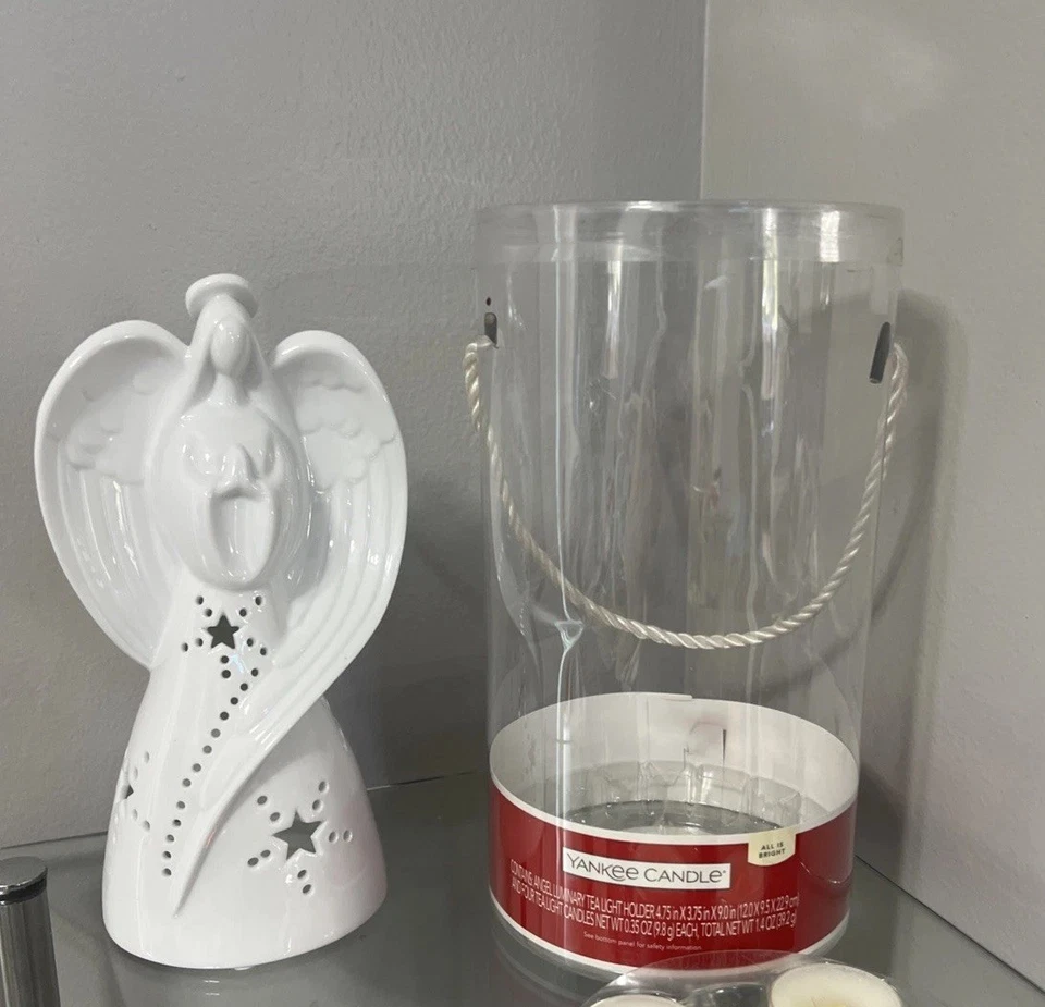 Yankee Candle Angel Tealight Luminary 9" Porcelana "Todo es brillante" Navidad Nuevo Foto 2 de 4