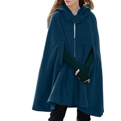 Kapuze Medium Damen Cape Winter Vintage Mantel Mode Knopf Umhang Wolle - Bild 3 von 16