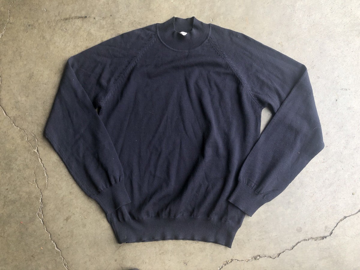 Prada Wool Mock Neck Sweater sz 52 IT 42 US Navy Blue Made in