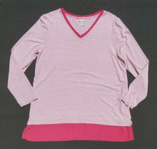 NEU CHICO’S rosa weiß gestreift gewebter Saum Langarm T-Shirt Top 1 US M 8 10 - Bild 4 von 5