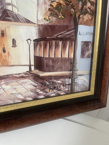 Vintage Pair Paris Oil Paintings Canvas Mid Century Modernist Gallery Wall - Picture 6 of 9