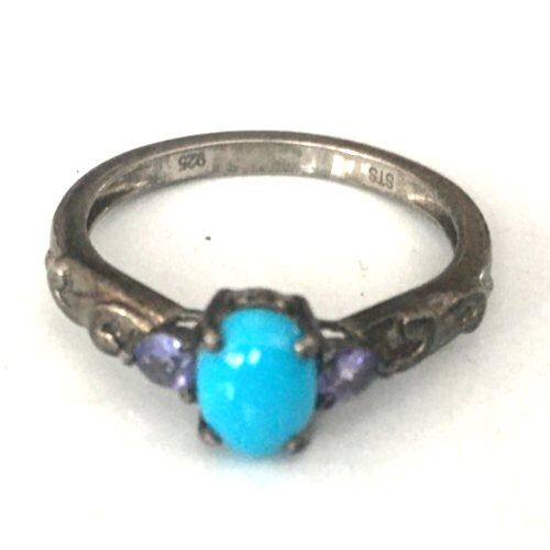 Vtg Ring MARKED STS CHUCK CLEMENCY 925 STERLING SILVER Size 7 Band Turquoise