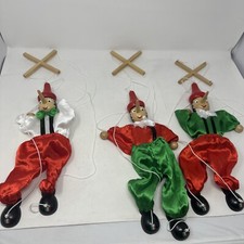 Vintage Style Pinocchio Stringed Puppet / Marionette Wood  Fabric Lot Of 3