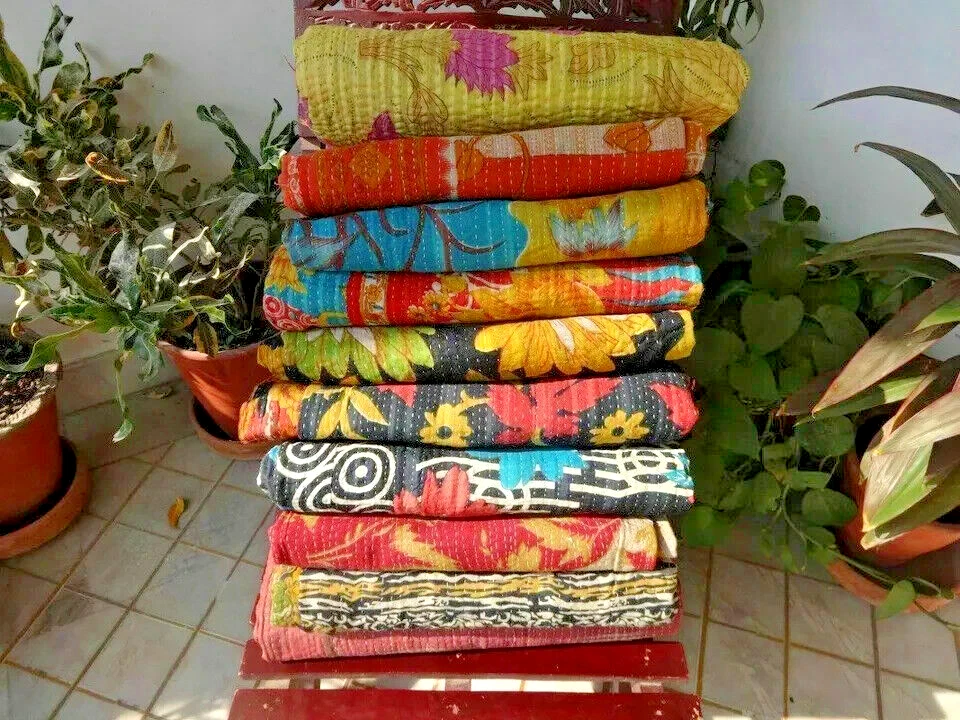 Wholesale Lot 10 PC Throw Blanket Kantha Quilt Indian Vintage Cotton Bedspreads - Image 2 of 4