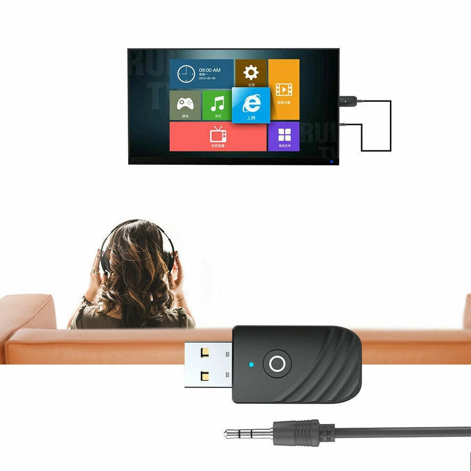 Wireless USB Bluetooth 5.0 Audio Transmitter Receiver 3in1 Adapter For TV PC Car - Image 3 of 4