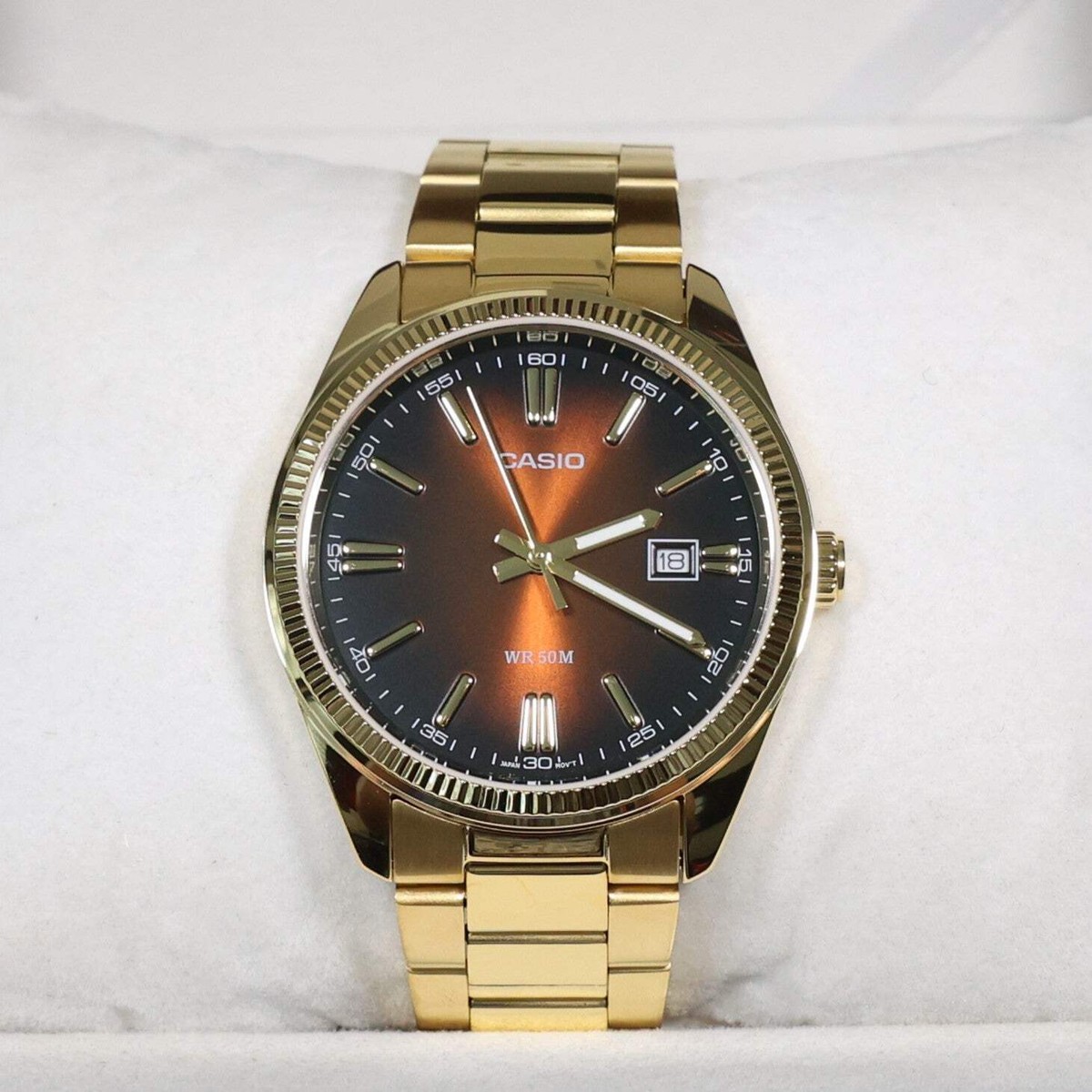 Casio Men's Vintage Brown Dial Gold Tone Stainless Steel Watch MTP