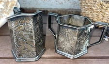 Vintage Weidlich Bros Mfg Goods Antique Creamer & Sugar Set Tapestry #3532