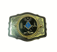 Western Rodeo Blue Cowboy Freemason Masonic Belt Buckle Gold Hebillas Vaqueras